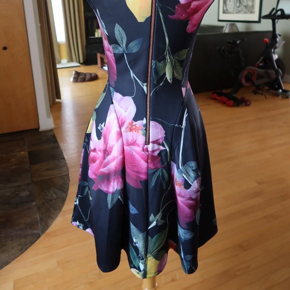 Worn once! $280 Ted Baker floral print fit n flare short sleeve dress size 1 - Picture 4 of 16